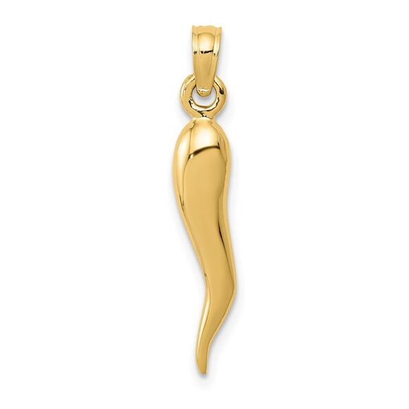 14k Yellow Gold Medium 3D Italian Horn Pendant,All Products : American Fashion Style Bags On Sale
